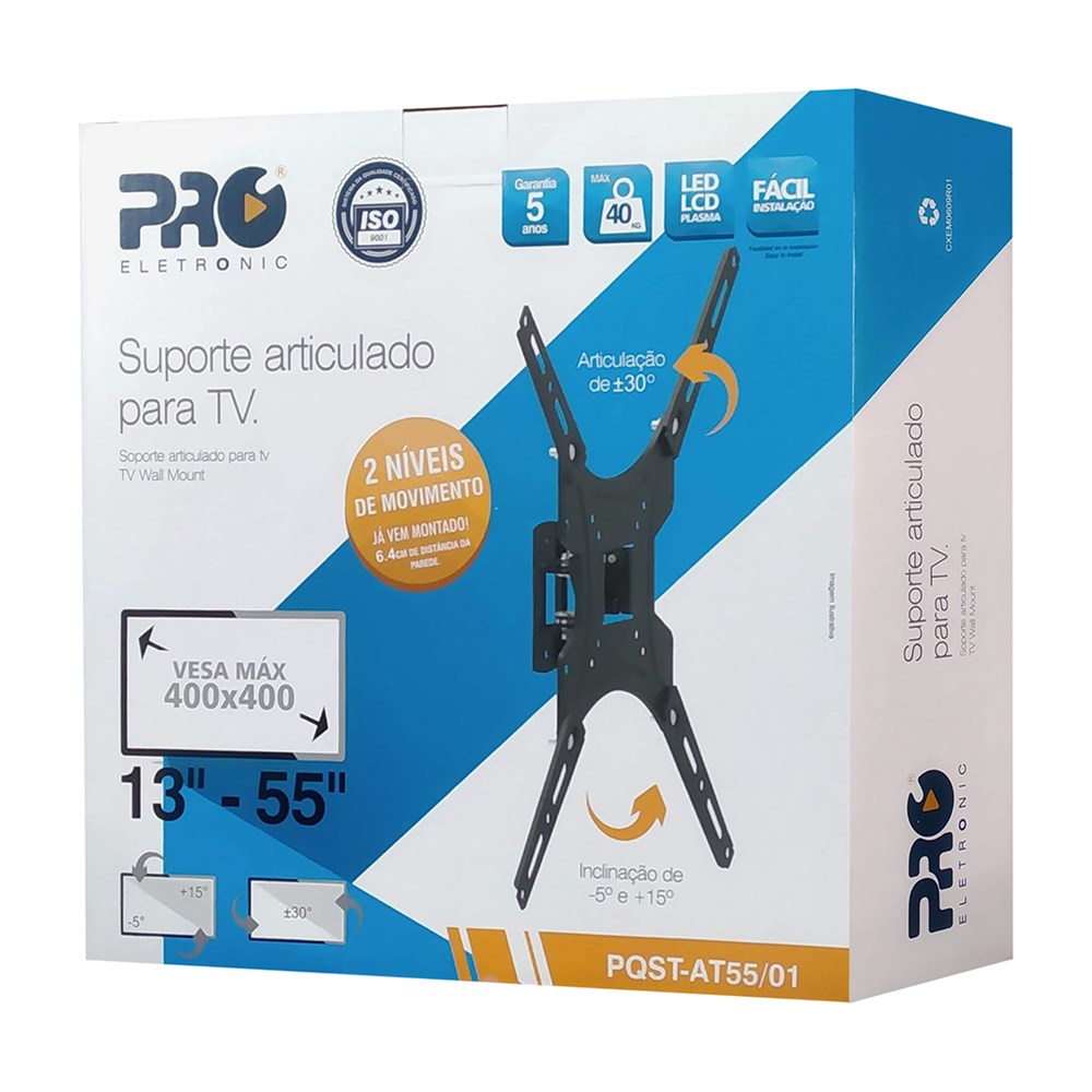 SUPORTE TV PAREDE ARTICULADO TV 13 A 55 POLEGADAS PQSTAT55/01G ...